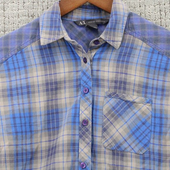 AX Armani Exchange Shirt Mens XS Blue Plaid Casual Button Down Collared Cotton - Picture 5 of 9